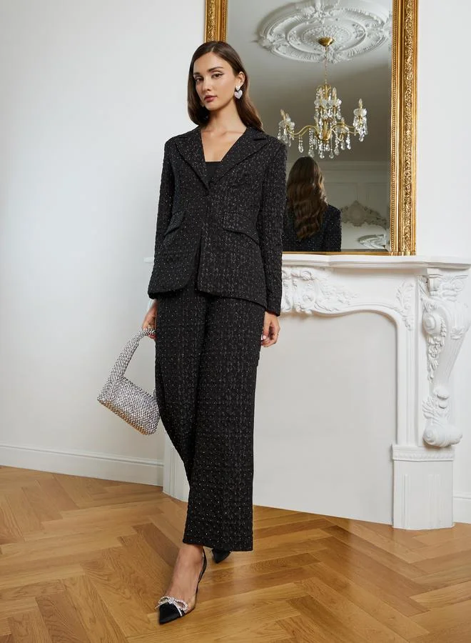 ستايلي بليزر جاكار بقصة عادية وتفاصيل جيوب